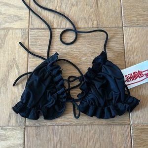 NWT. Black solid and striped string bikini top